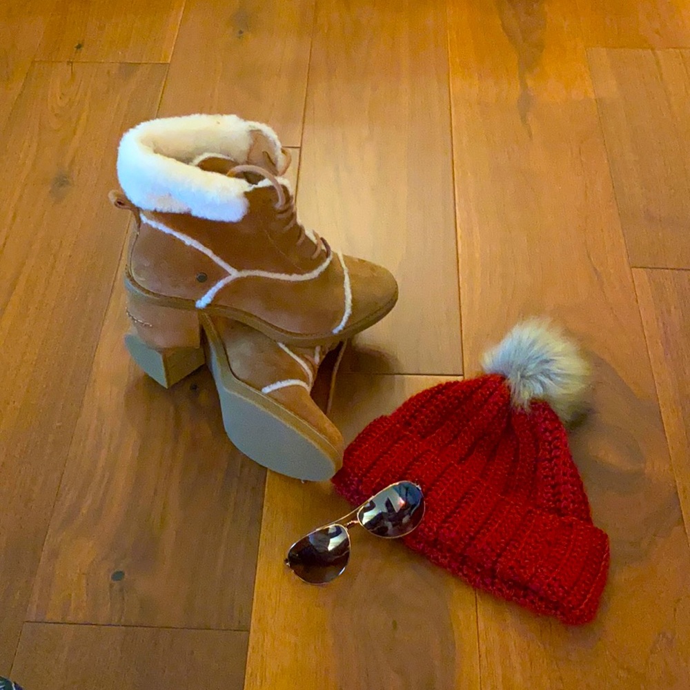 UGG Suede and Shearling Boots with 2 1/2 inch heel.